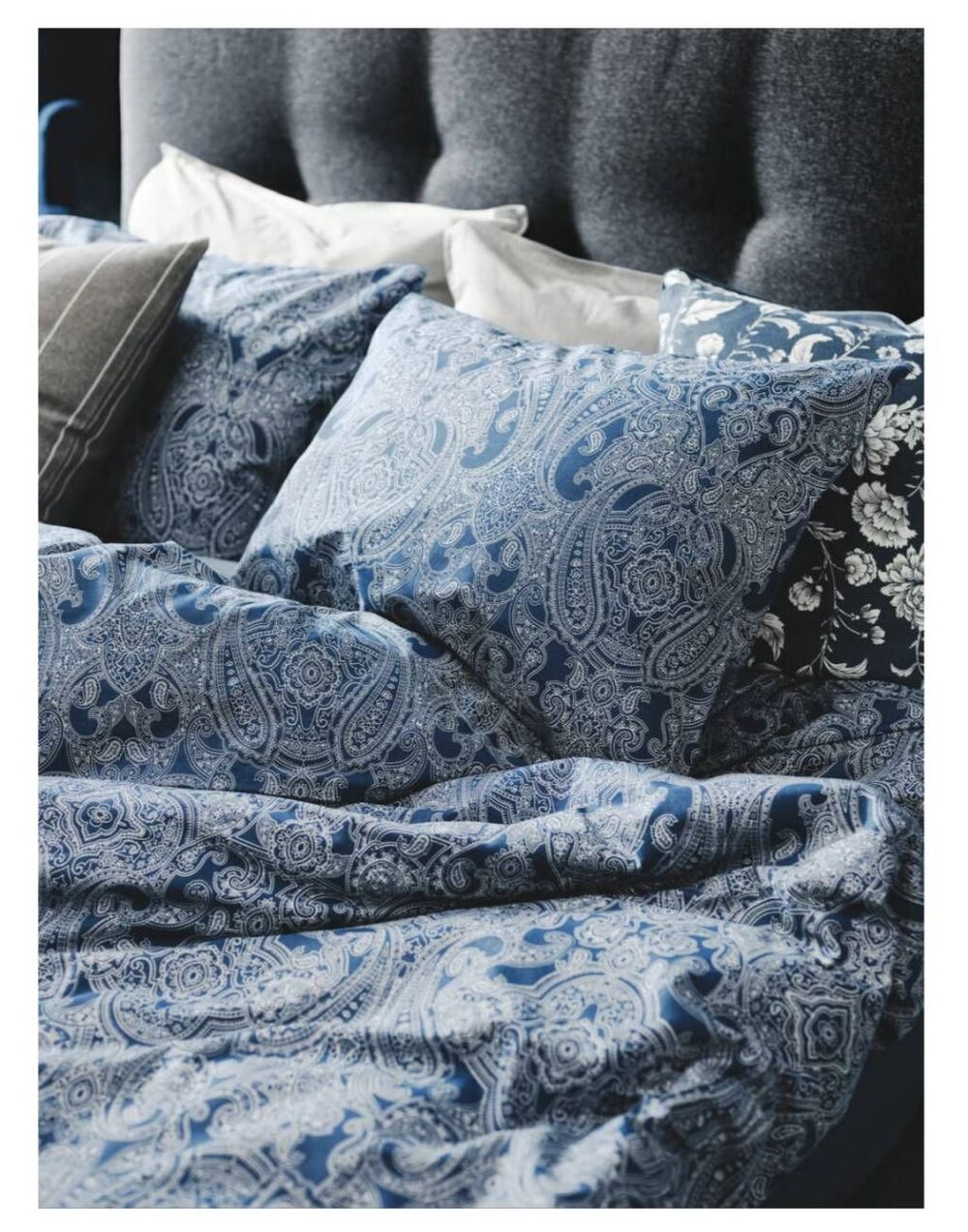 IKEA JATTEVALLMO Full Queen Duvet Cover Set 2 Shams Blue Paisley Retired NEW